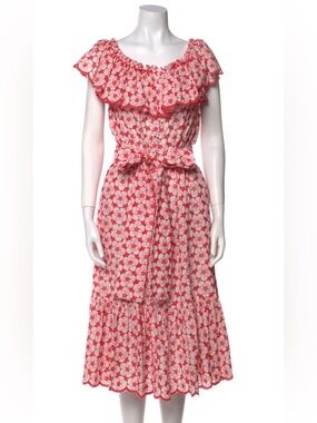 Lisa Marie Fernandez Red Floral Ruffle Midi Dress - Women's